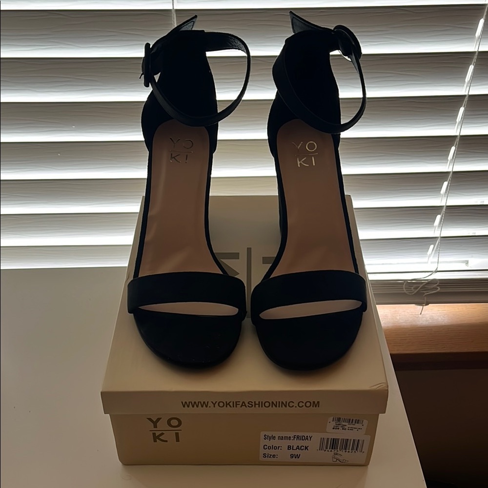 Yoki Black Suede Stiletto Heels with Ankle Strap